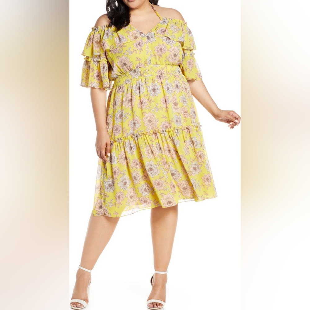 Chelsea28 Plus Size Floral Off the Shoulder Tiered Dress